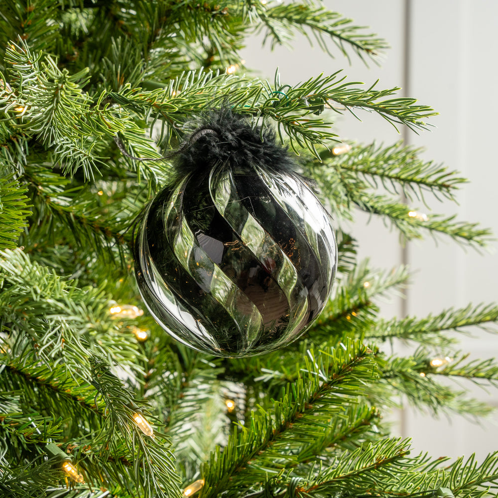 5" Feathered Glass Ball Ornament