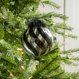 5" Feathered Glass Ball Ornament