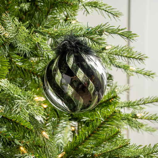5" Black Feathered Glass Ball Ornament