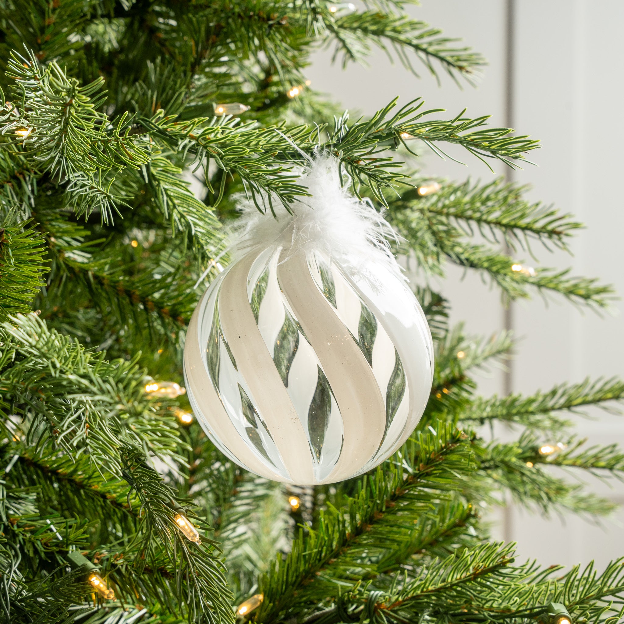 5" Feathered Glass Ball Ornament