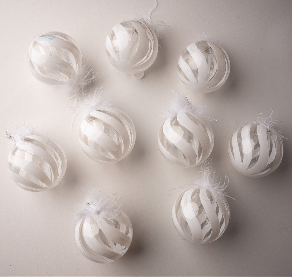 5" Feathered Glass Ball Ornament