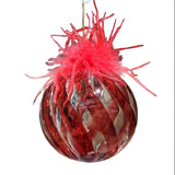 5" Feathered Glass Ball Ornament