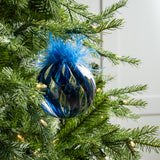 5" Feathered Glass Ball Ornament