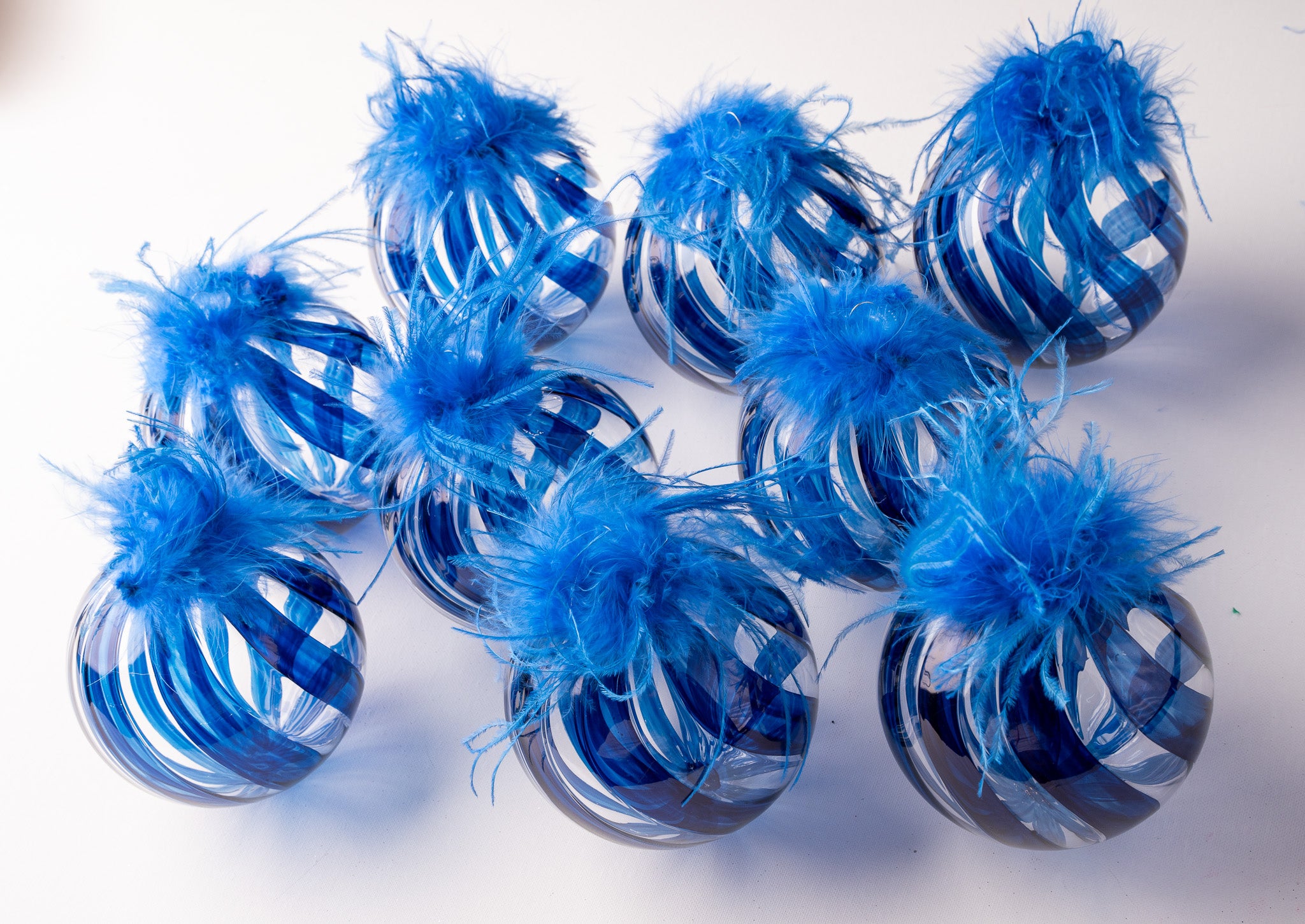 5" Feathered Glass Ball Ornament
