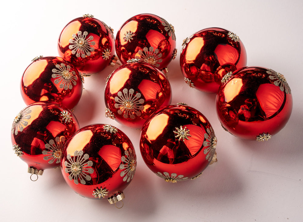 5" Red Jewel & Glitter Snowflake Ball Ornament