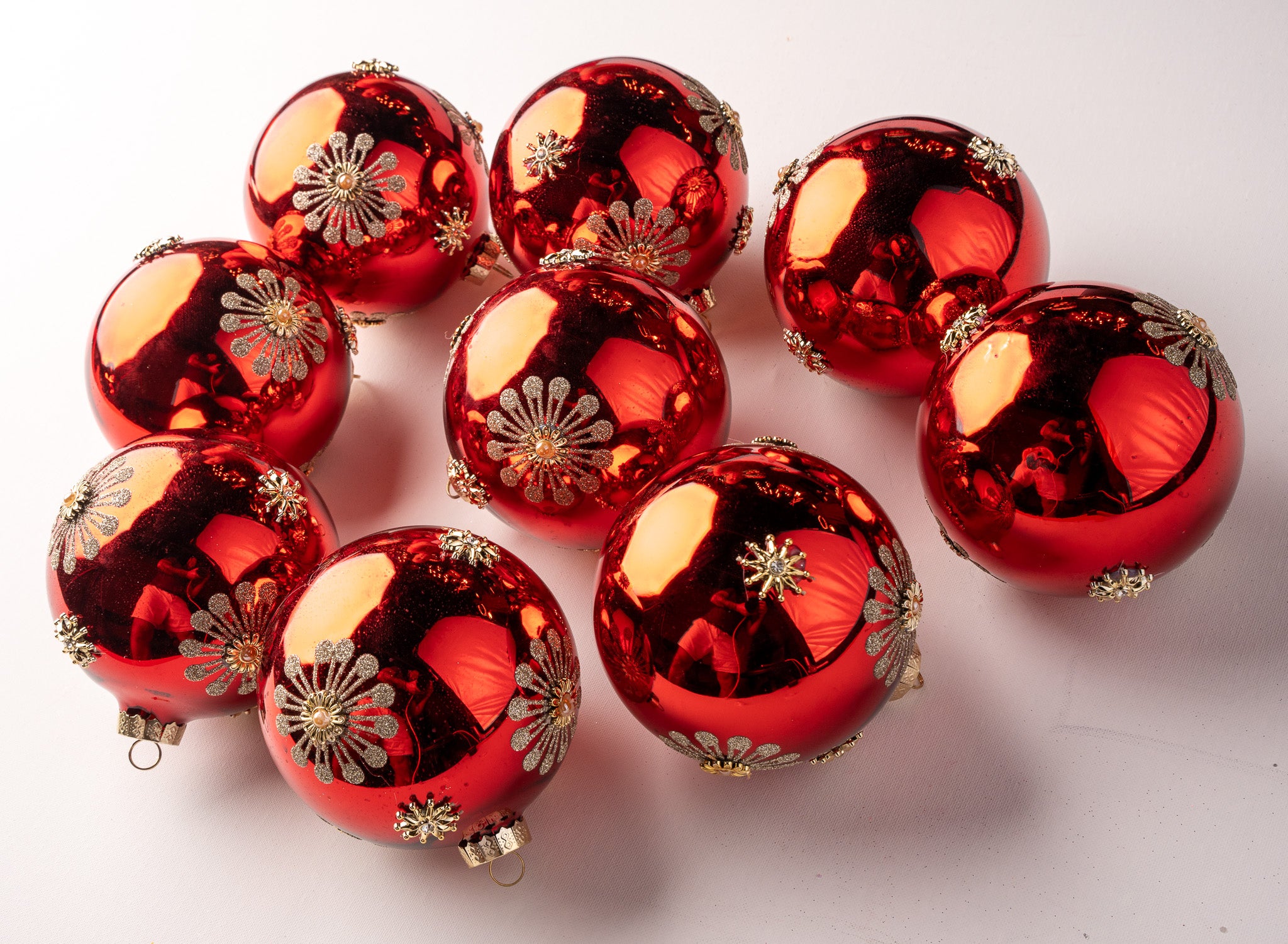 5" Red Jewel & Glitter Snowflake Ball Ornament
