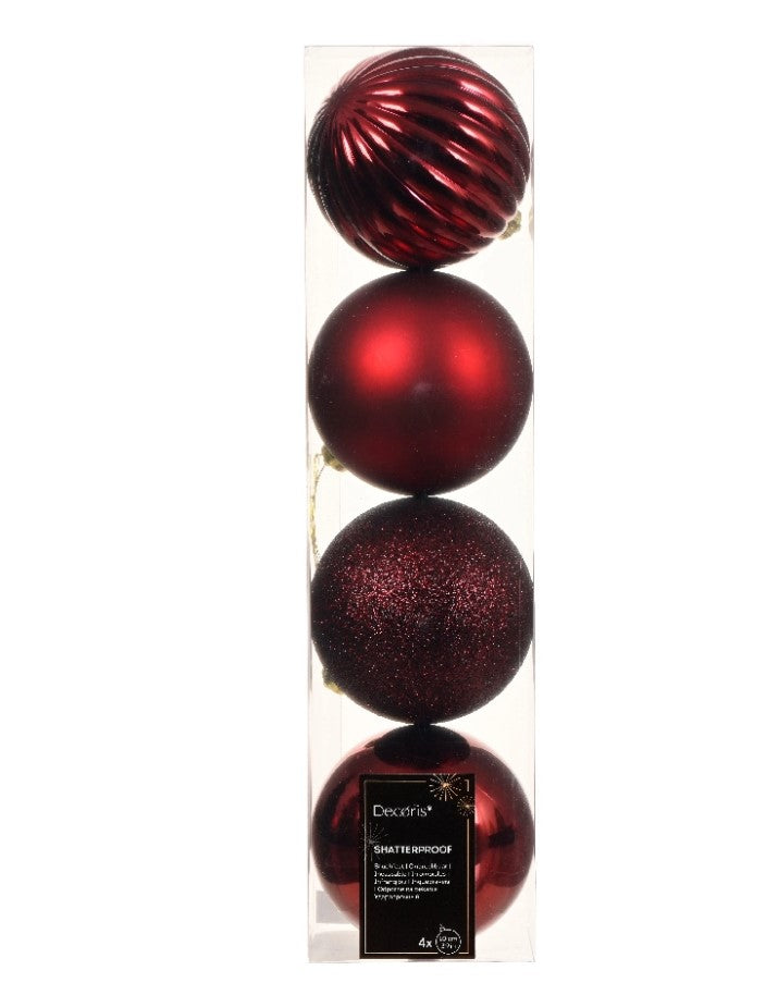 4" Shiny, Matte & Glitter Shatterproof Ball Ornament Assorted