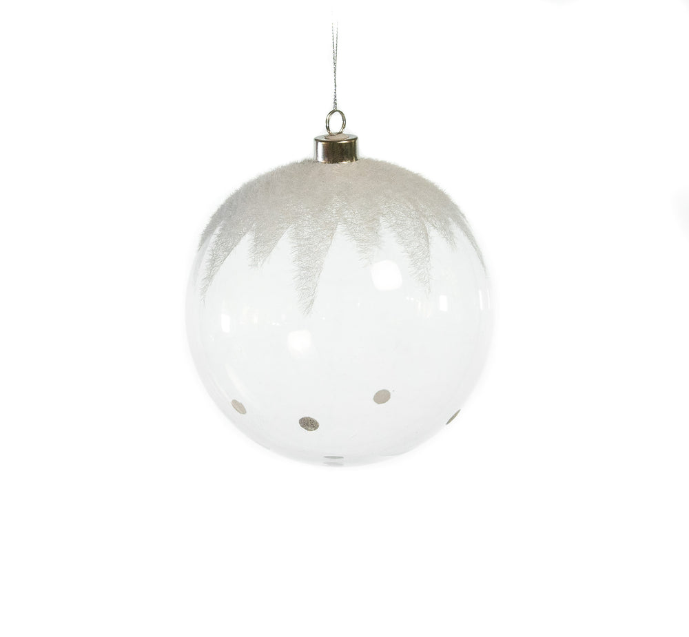 6" Clear Snowy Glass Ornament