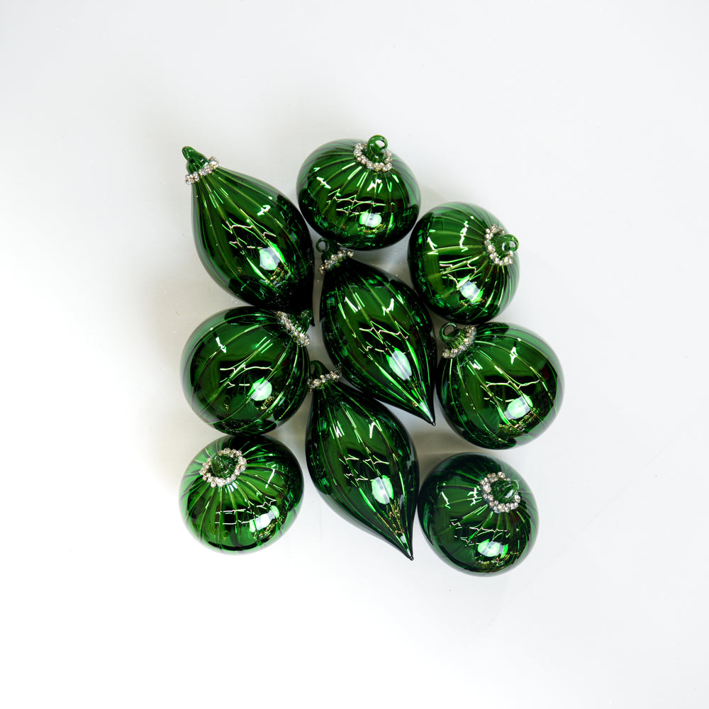 5" Green Jeweled Glass Ornament Assorted