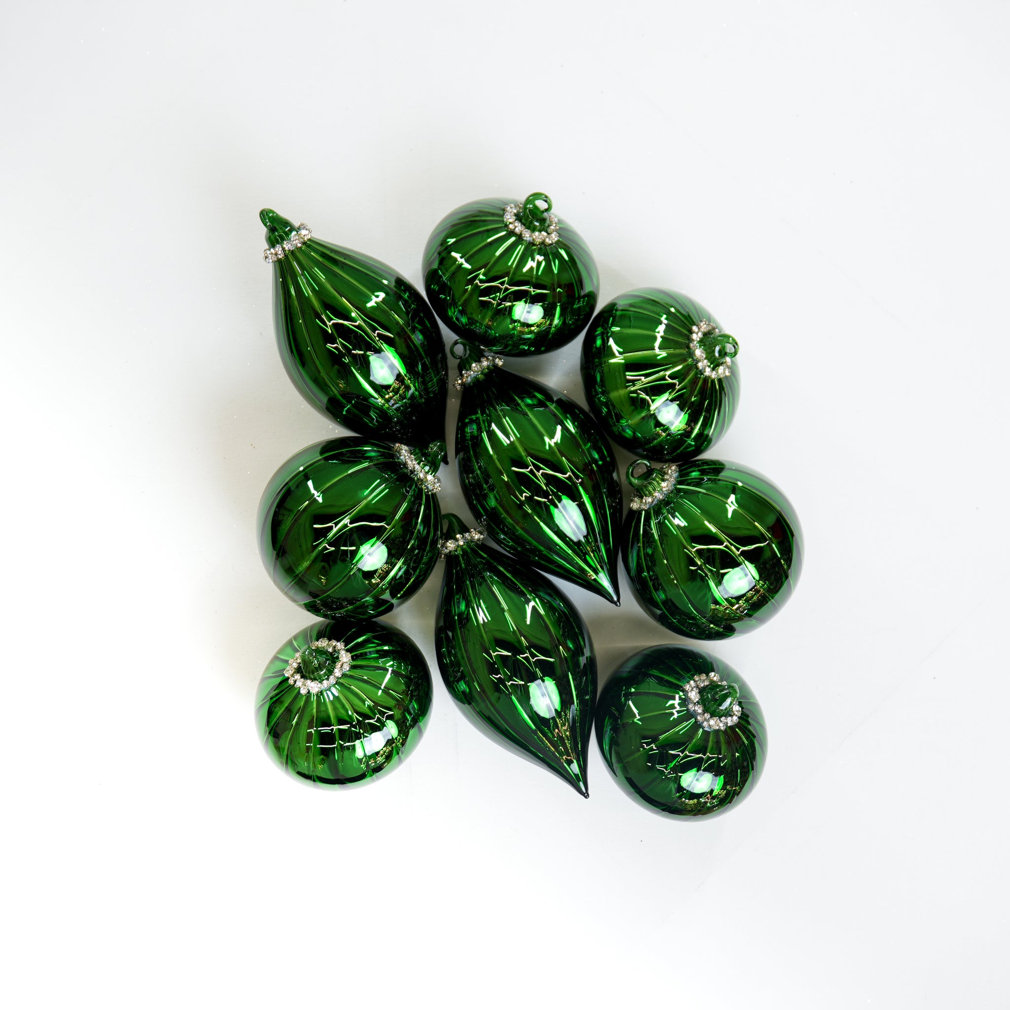 5" Green Jeweled Glass Ornament Assorted