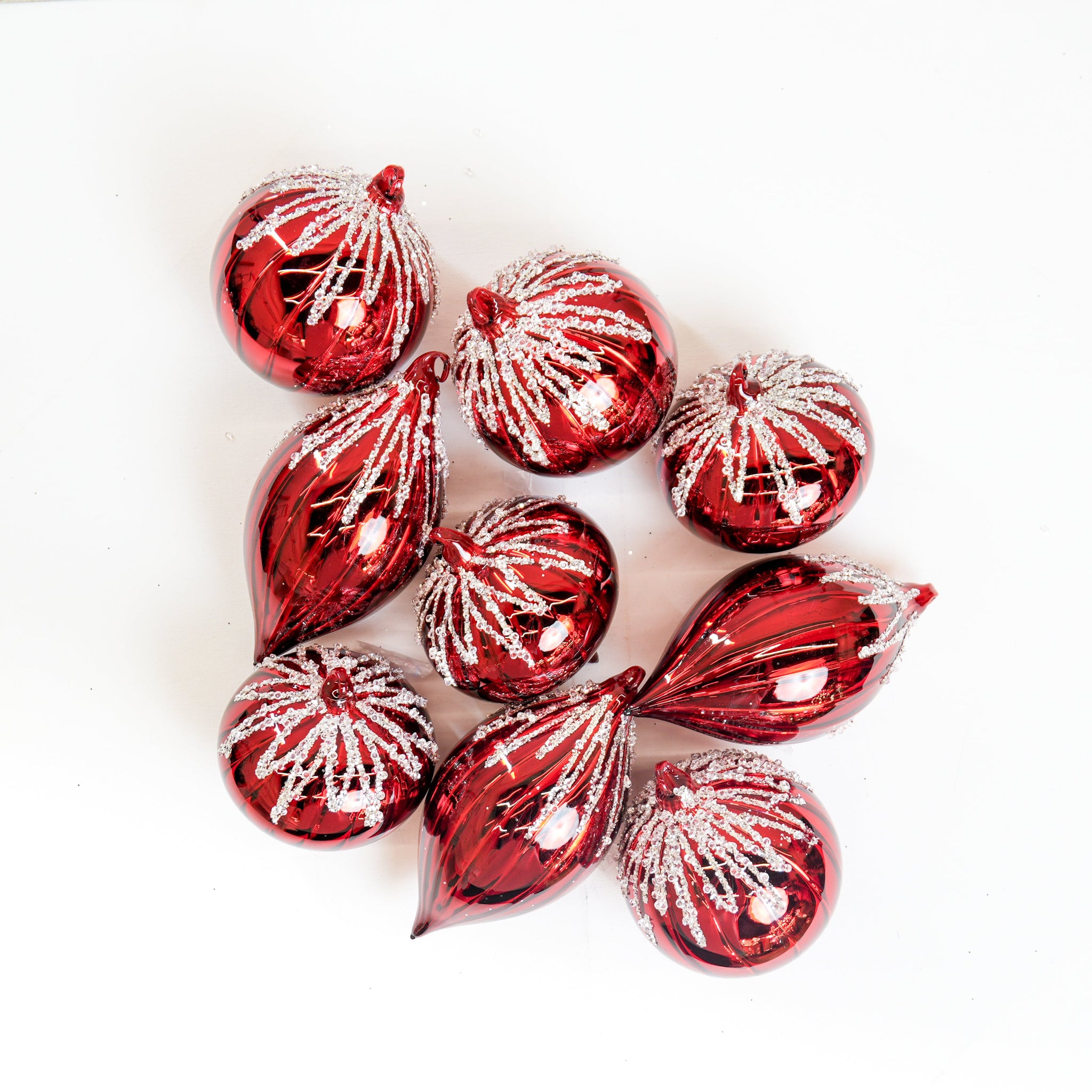 5" Red Beaded Glass Ornament Assorted