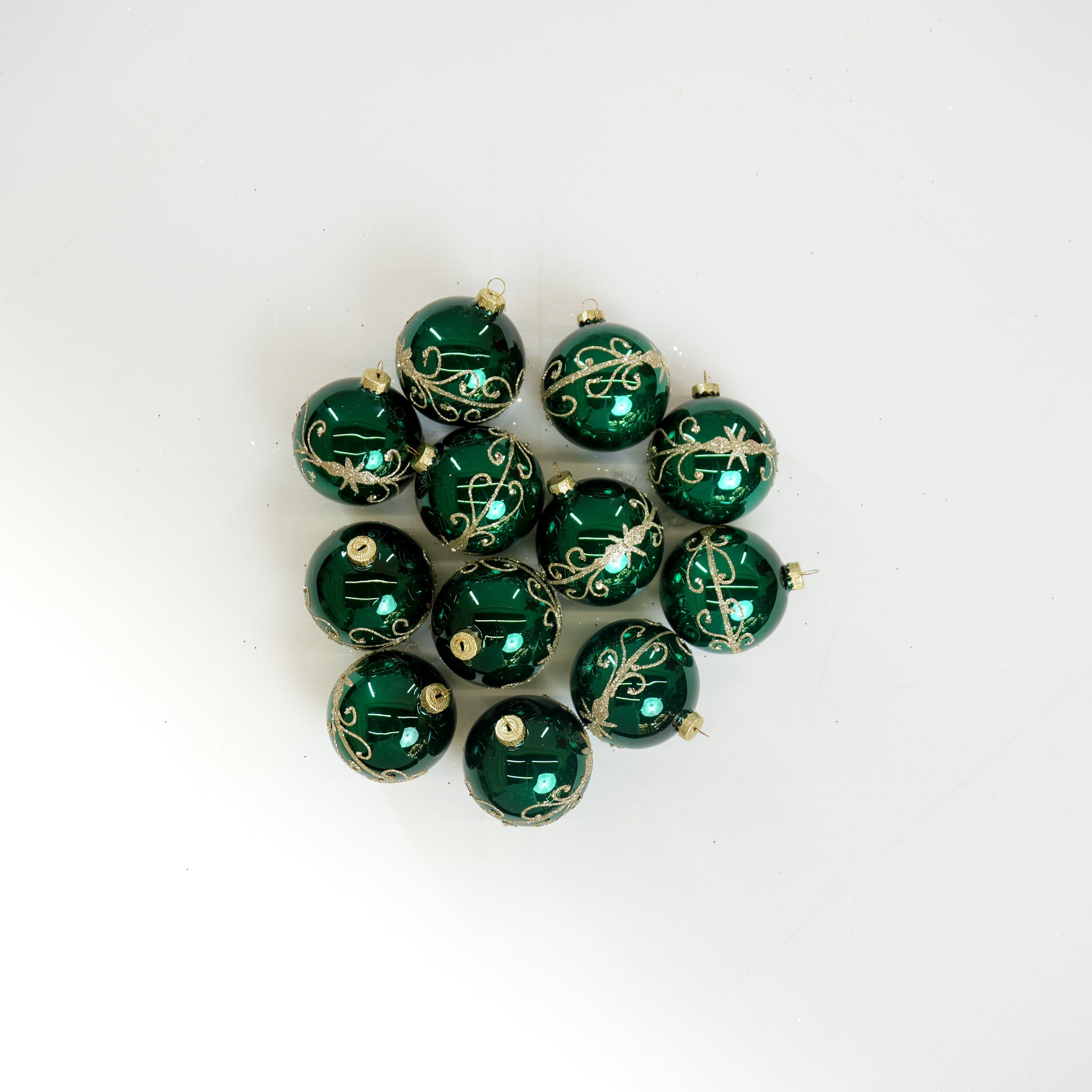 3" Green Glass Ball Ornament Set Of 12