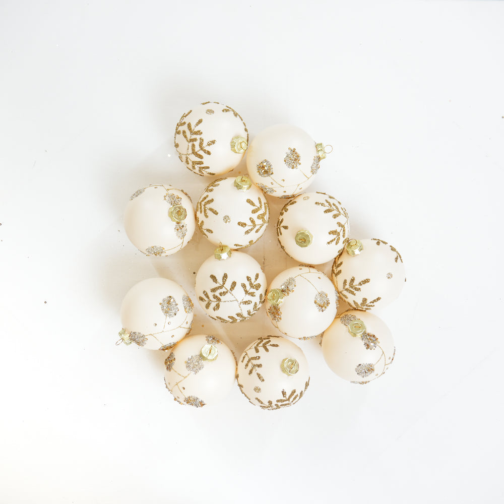 4" Cream & Gold Glass Ball Ornament Assorted