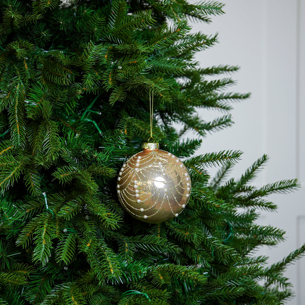 5" Gold Glitter Beaded Glass Ball Ornament