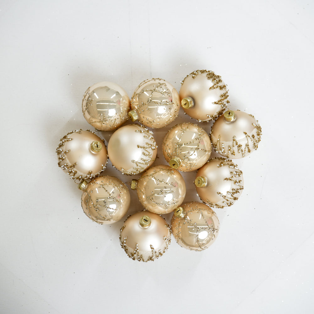 3" Gold & Cream Glass Ball Ornament Assorted