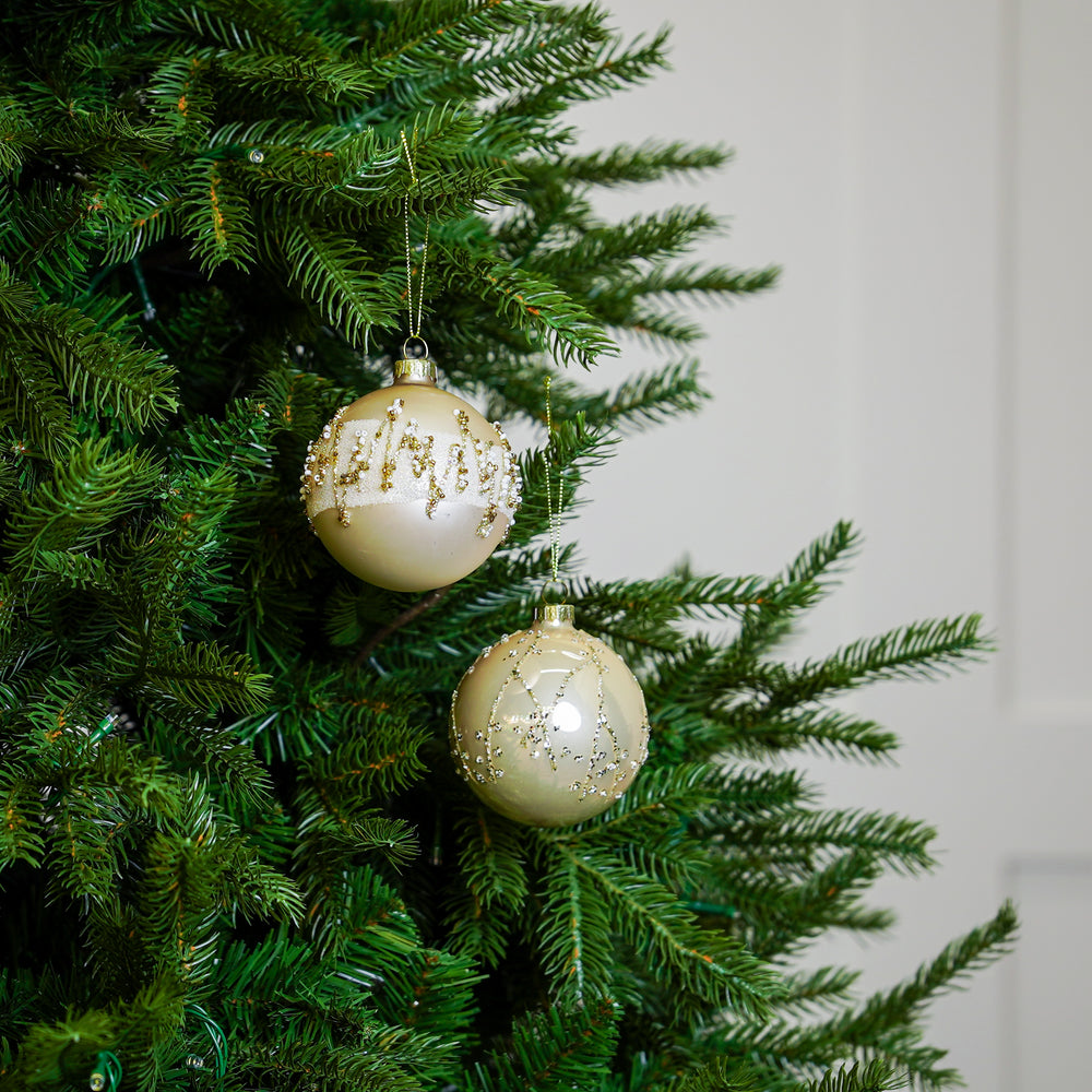 3" Gold & Cream Glass Ball Ornament Assorted