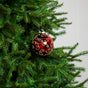 4" Red Gold Beaded Swirl Glass Ball Ornament