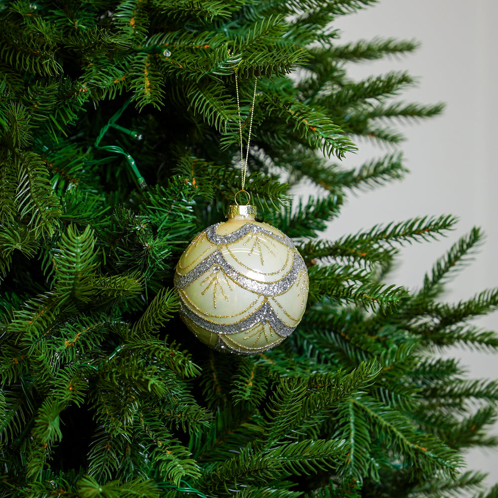 4" Gold & Silver Glitter Glass Ball Ornament