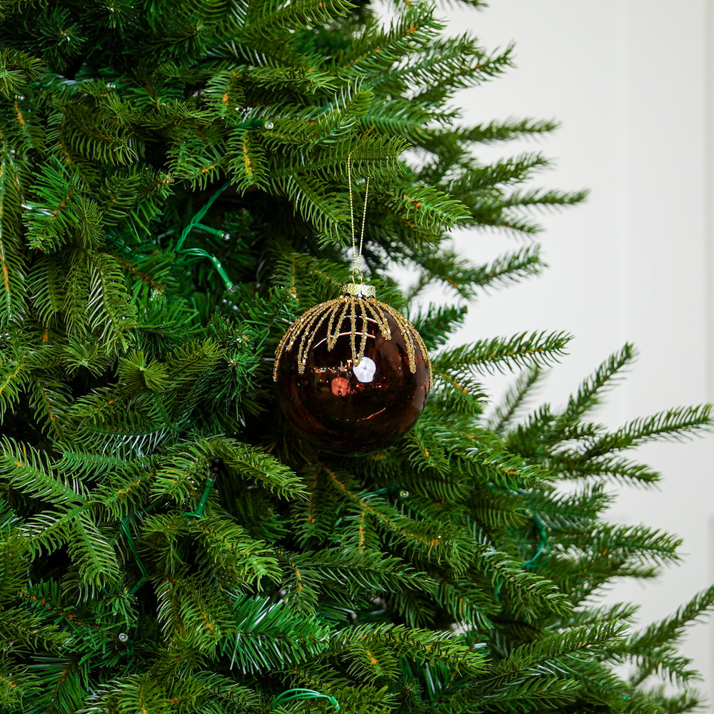 4" Amber Gold Beaded Glass Ball Ornament