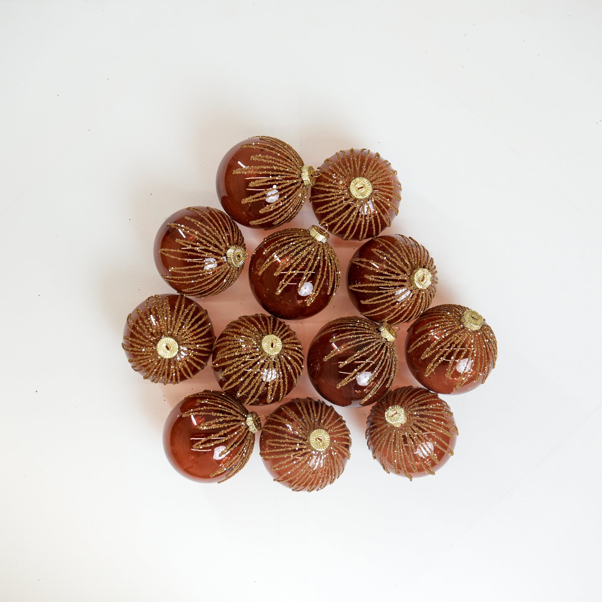 4" Amber Gold Beaded Glass Ball Ornament