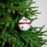 4" White Holly Red Beaded Glass Ball Ornament