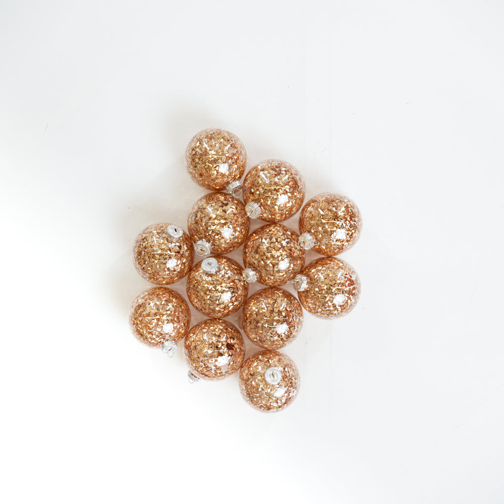 3" Gold Sequin Glass Ball Ornament