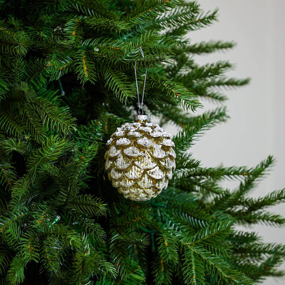 4" Gold Frosted Sequin Pinecone Glass Ornament
