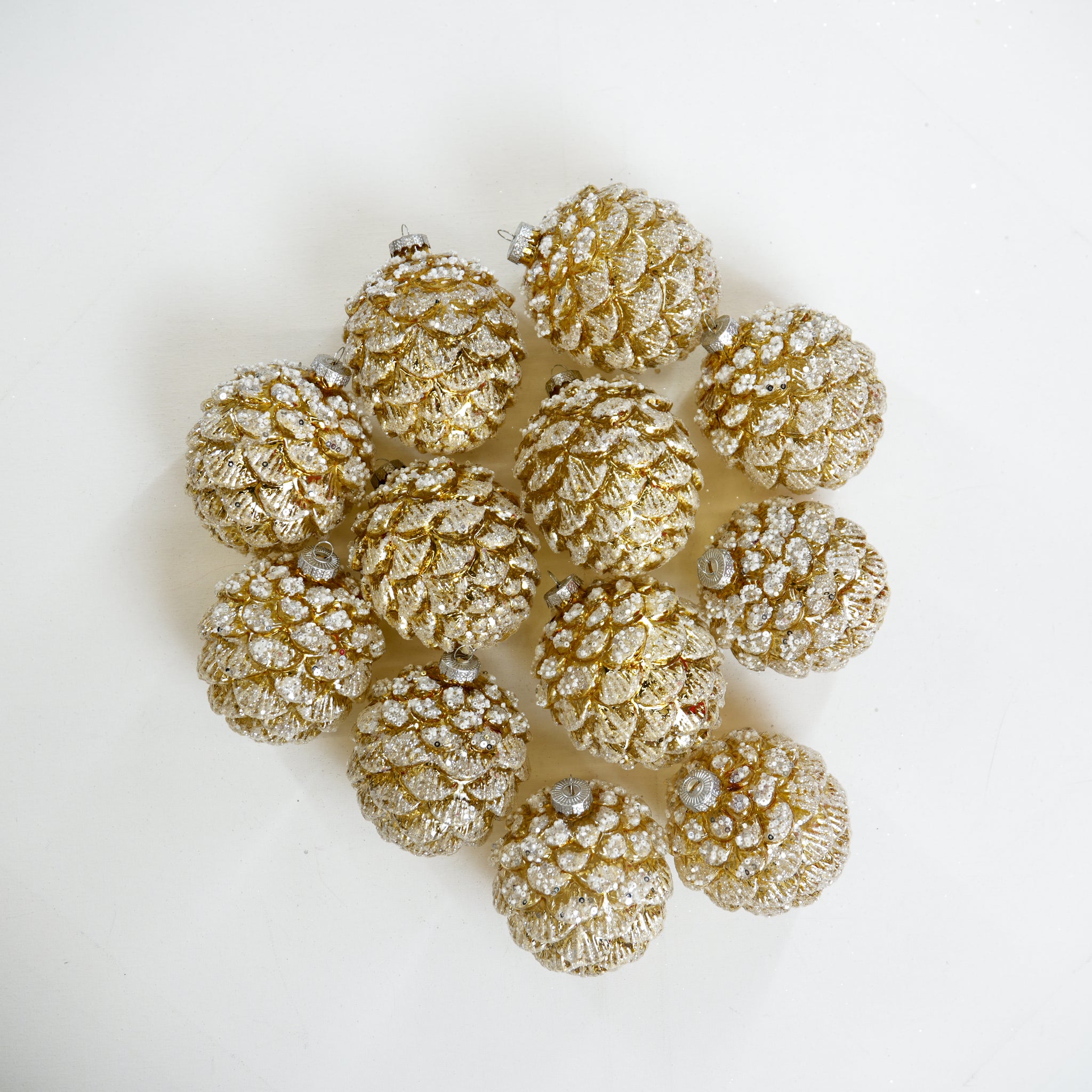 4" Gold Frosted Sequin Pinecone Glass Ornament