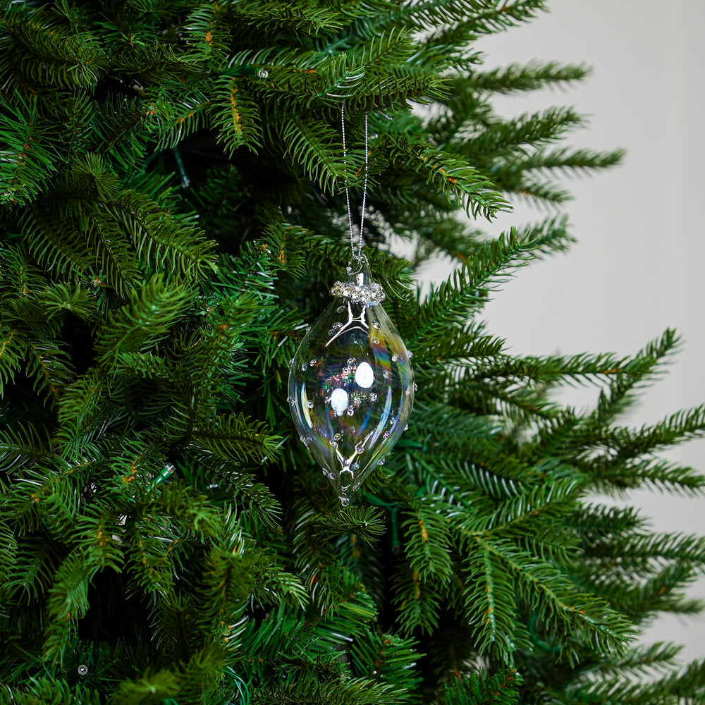 6" Clear Iridescent Beaded Glass Finial Ornament