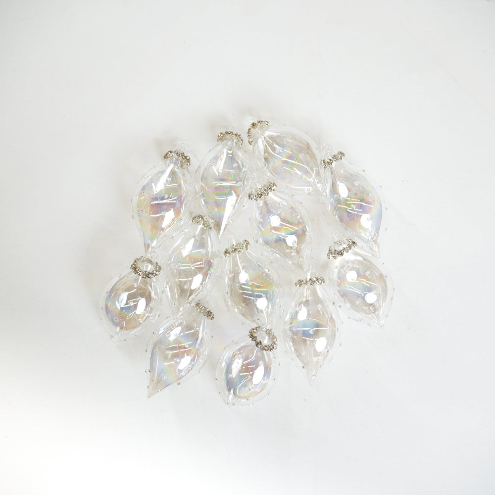 6" Clear Iridescent Beaded Glass Finial Ornament