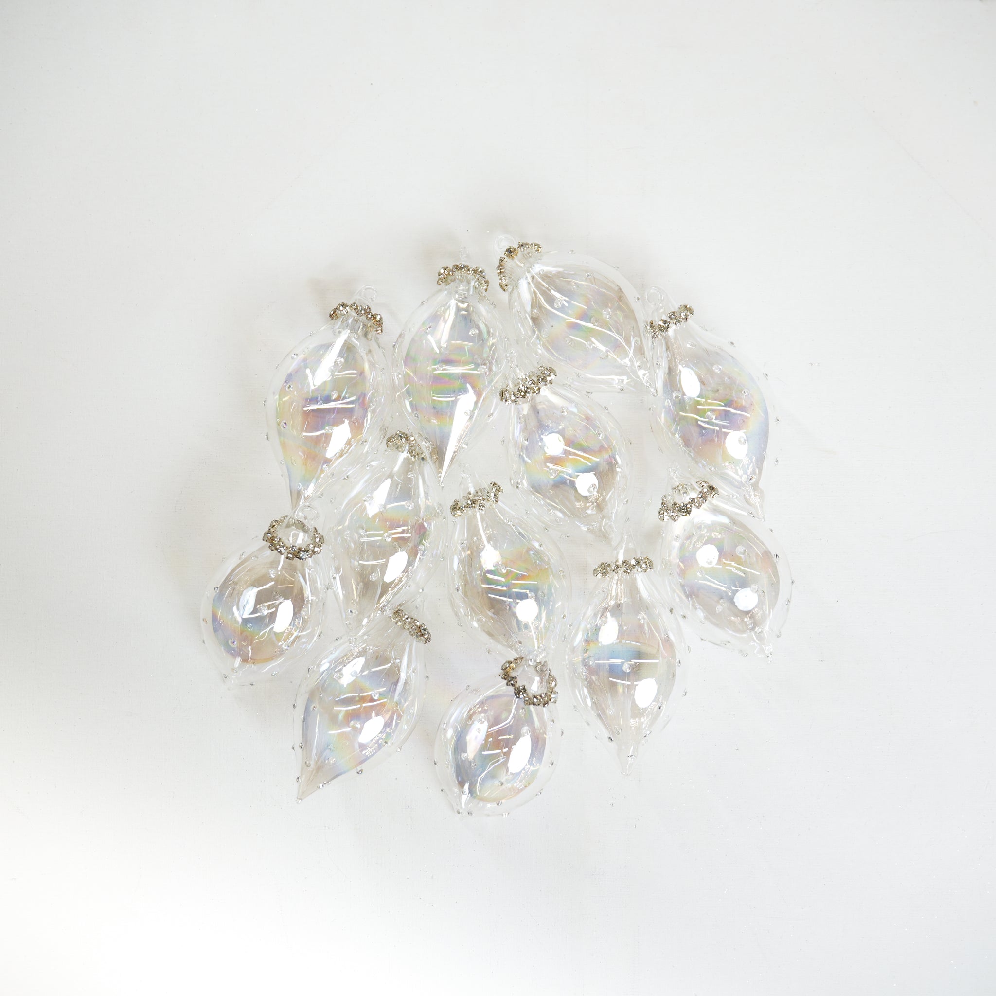 6" Clear Iridescent Beaded Glass Finial Ornament