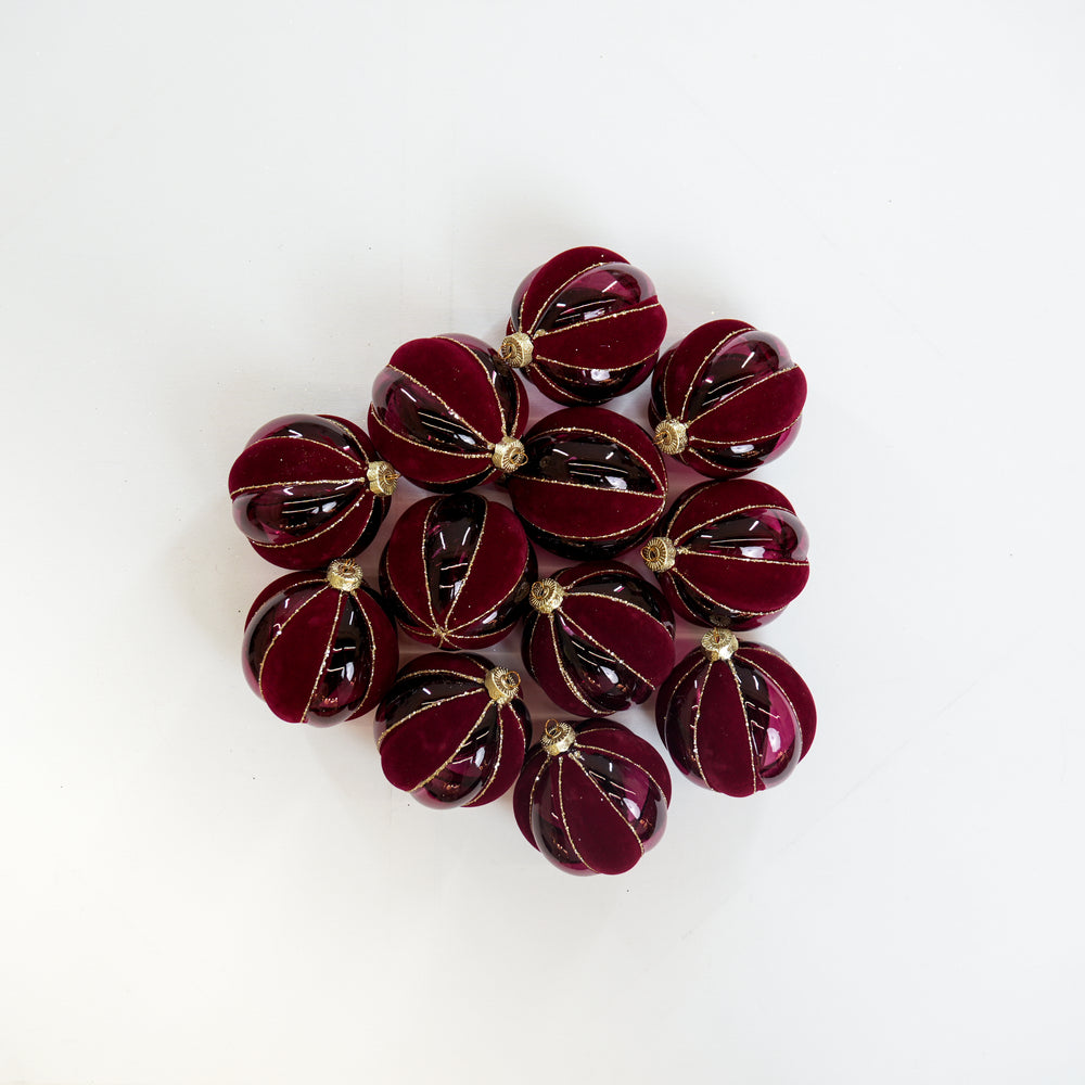 4" Burgundy Velvet Glass Ball Ornament