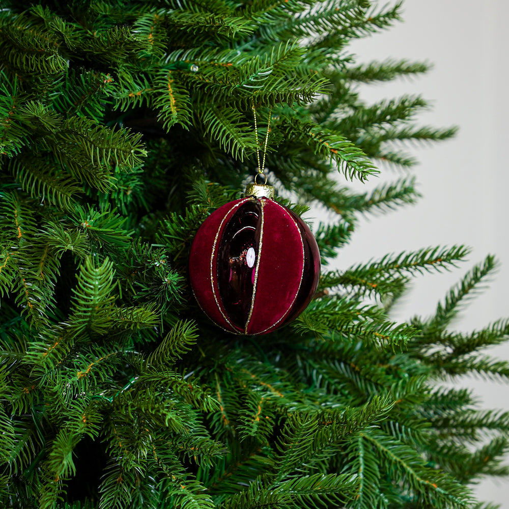 4" Burgundy Velvet Glass Ball Ornament