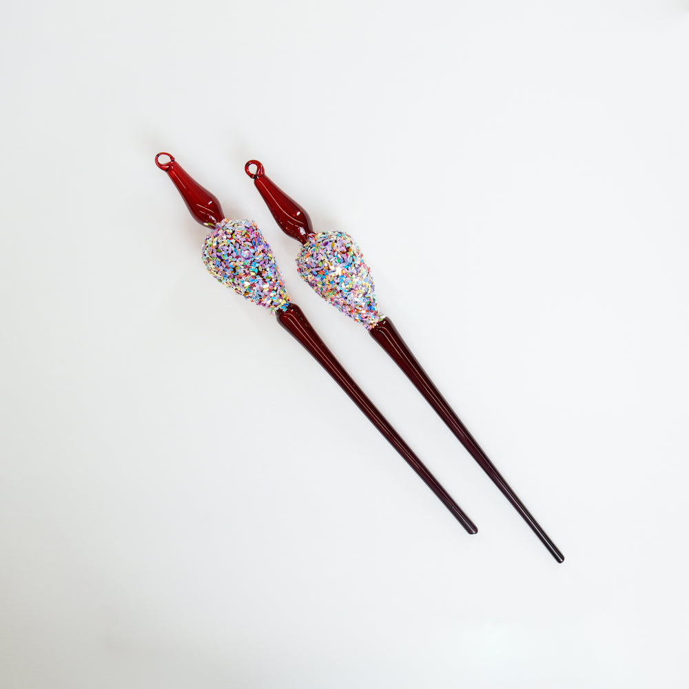 16" Red Multi Sequin Glass Finial Ornament