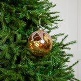 6" Amber Glitter Beaded Glass Ball Ornament