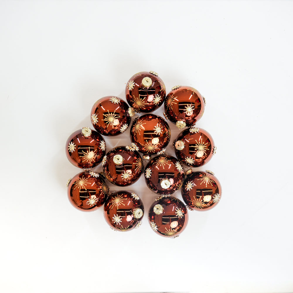 4" Espresso Gold Snowflake Glass Ball Ornament