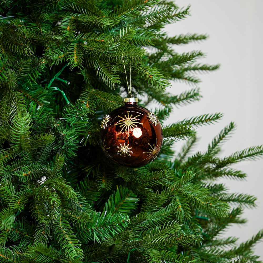 4" Espresso Gold Snowflake Glass Ball Ornament