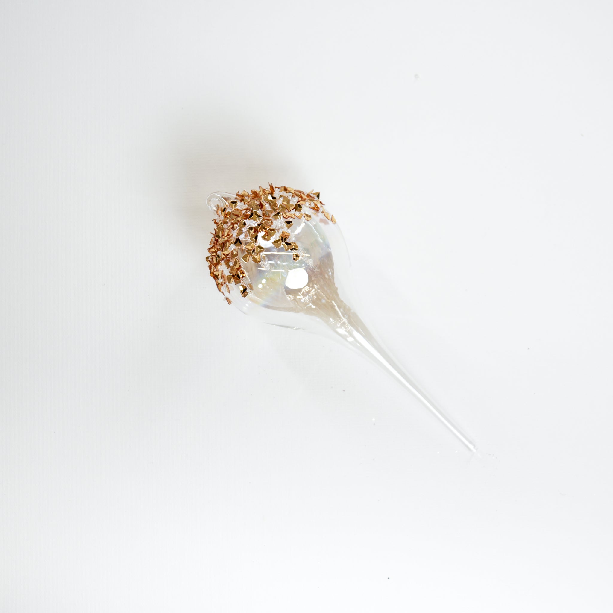 10" Clear Iridescent Gold Sequin Glass Finial Ornament