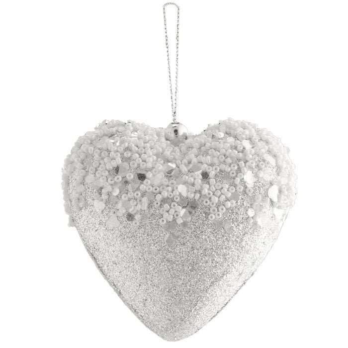 4" Silver Heart & Ball Glitter Ornament 2 Assorted