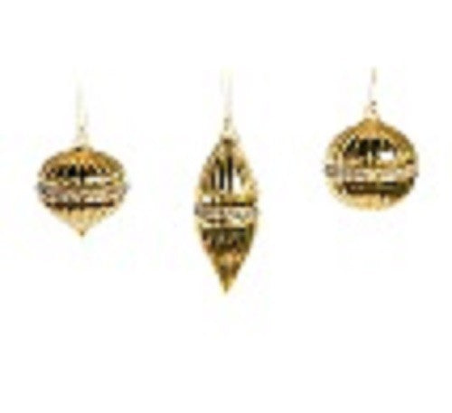 3" Gold Jeweled Assorted Glass Ornament