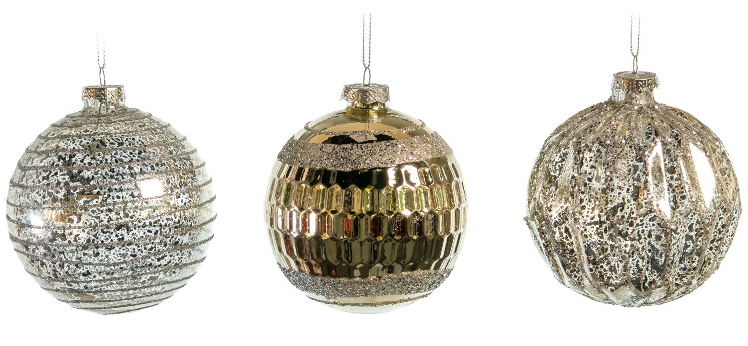 4" Pewter Glass Ball Assorted Ornament