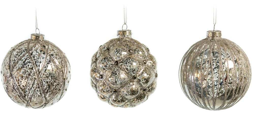 4" Pewter Glass Ball Assorted Ornament