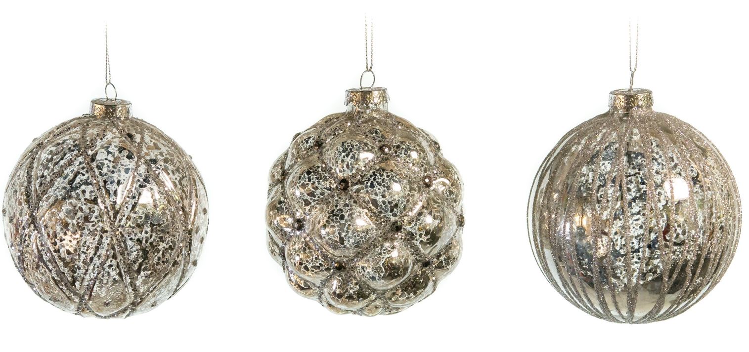 4" Pewter Glass Ball Assorted Ornament