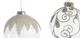 4" Crystal Silver & Glitter Assorted Glass Ornament