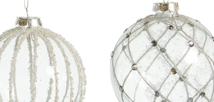 4" Crystal Silver & Glitter Assorted Glass Ornament