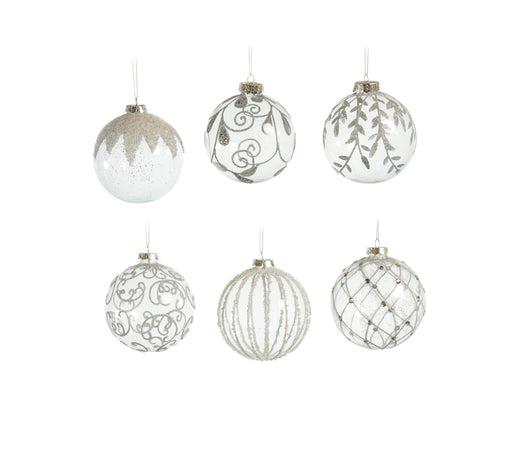 4" Crystal Silver & Glitter Assorted Glass Ornament