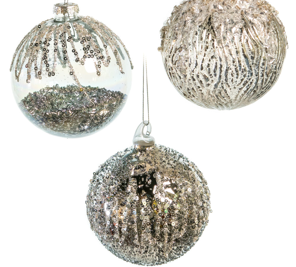4" Grey & Silver Decorative Assorted Glass Ornament