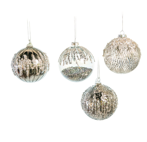 4" Grey & Silver Decorative Assorted Glass Ornament