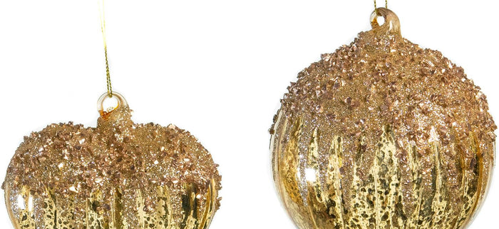 4" Gold Heart & Ball Glitter Assorted Glass Ornament