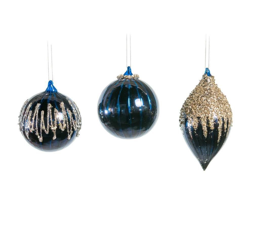 4" Blue Shiny Beaded Assorted Ornament